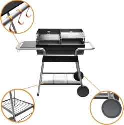 NATERIAL - Barbecue à Charbon ICARUS - Chariot 10 Personnes - H.92 X L.110 X P.61 Cm - Acier Peint - Zwart - BBQ Angulaire Sans Couvercle -Meubles Soldes Boutique 1186x1200