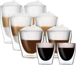DUOS Gläser 2x (80, 200, 310, 400ml) - Feelino Verres à Double Paroi/verres Thermo/verres à Thé/verres à Café Avec Effet Flottant Garder Les Boissons Chaudes Plus Longtemps Et Froides Plus Longtemps