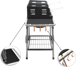 NATERIAL - Barbecue à Charbon ICARUS - Chariot 10 Personnes - H.92 X L.110 X P.61 Cm - Acier Peint - Zwart - BBQ Angulaire Sans Couvercle -Meubles Soldes Boutique 1200x1063