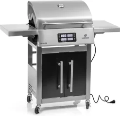BBQ électrique Landmann E-grill Chariot Argent | Zwart - Avec Thermomètre Intégré - Avec écran Tactile - Avec étagères Latérales - Couvercle Refermable