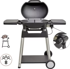 NATERIAL - Grill électrique HYPERION - 2200W - 8 Personnes - H. 98,9 Cm X L. 114,6 Cm X L. 56,5 Cm - Acier - Zwart - Grille Debout - Grille BBQ électrique -Meubles Soldes Boutique 1200x1175