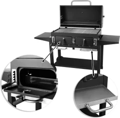 NATERIAL - Barbecue à Charbon KING SIZE - 15 Personnes - H.129 X L.175 X P.65 Cm - Acier émaillé - Zwart - Chariot Grill - Barbecue Angulaire -Meubles Soldes Boutique 1200x1182