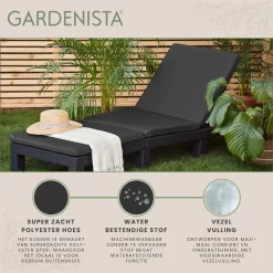 Gardenista Coussin De Rechange Pour Chaise Longue De Jardin Allibert Keter Daytona En Rotin Inclinable Coussin De Mobilier D'extérieur Résistant à L'eau Et Léger En Fibre Rembourrée Hypoallergénique, Zwart -Meubles Soldes Boutique 1200x1198