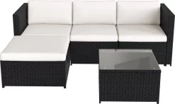 Ensemble De Salon Pour Jardin - Mobilier De Jardin - Coin Salon - Canapés - Table - Table D'appoint - Avec Coussins - Zwart