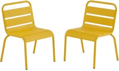 MYLIA Ensemble De Table à Manger En Métal Pour Enfant POPAYAN - Une Table Et 4 Chaises Empilables - Jaune L 80 Cm X H 55,5 Cm X P 39 Cm -Meubles Soldes Boutique 1200x718