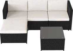 Ensemble De Salon Pour Jardin - Mobilier De Jardin - Coin Salon - Canapés - Table - Table D'appoint - Avec Coussins - Zwart -Meubles Soldes Boutique 1200x836