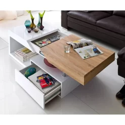 Table Basse Smithers -Meubles Soldes Boutique couchtisch smithers eiche saegerau dekor hochglanz weiss 5240668